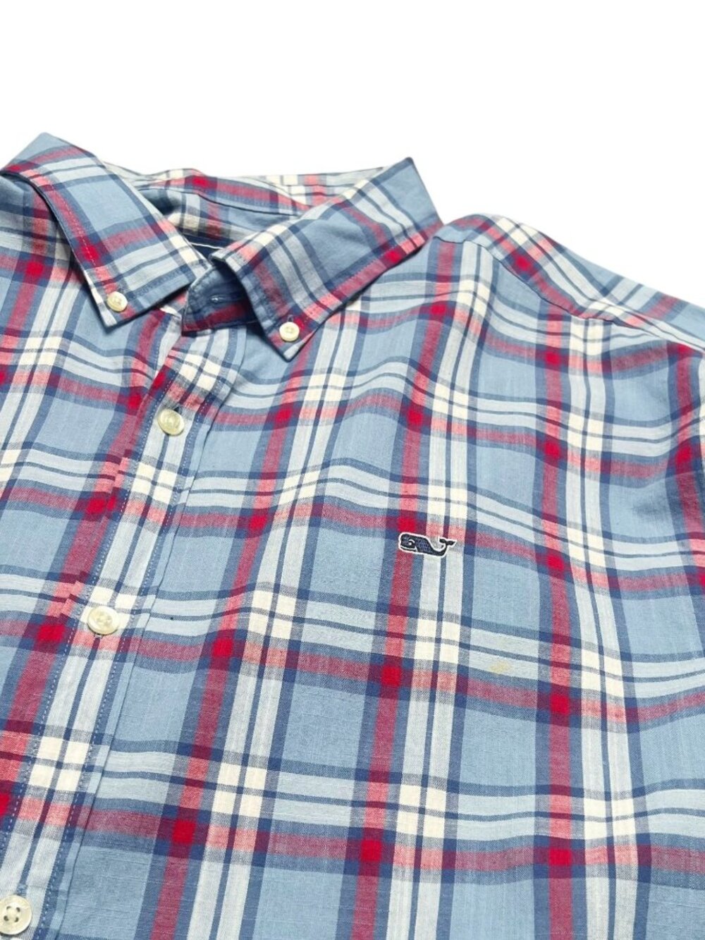 Vineyard Vines Shirt Mens Size XXL Red White Blue Plaid Whale Shirt Button Front - Picture 2 of 4